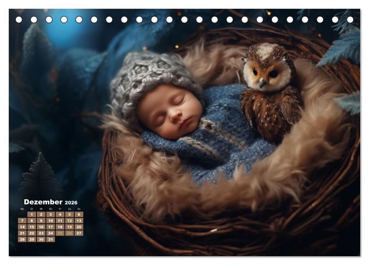 Produktbild: Kleine Schlummerparade: Babys und ihre kuscheligen Tierfreunde (Tischkalender 2026 DIN A5 quer), CALVENDO Monatskalender