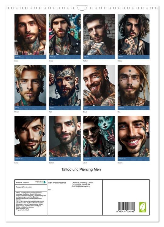 Produktbild: Tattoo und Piercing Men (Wandkalender 2026 DIN A3 hoch), CALVENDO Monatskalender