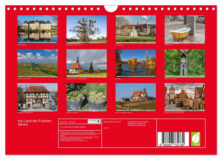 Produktbild: Ins Land der Franken fahren (Wandkalender 2026 DIN A4 quer), CALVENDO Monatskalender