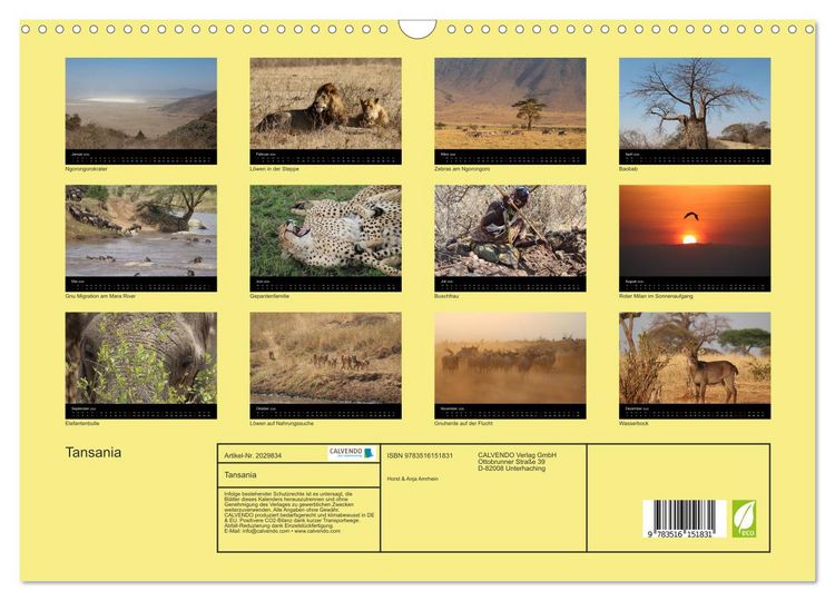 Produktbild: Tansania (Wandkalender 2026 DIN A3 quer), CALVENDO Monatskalender