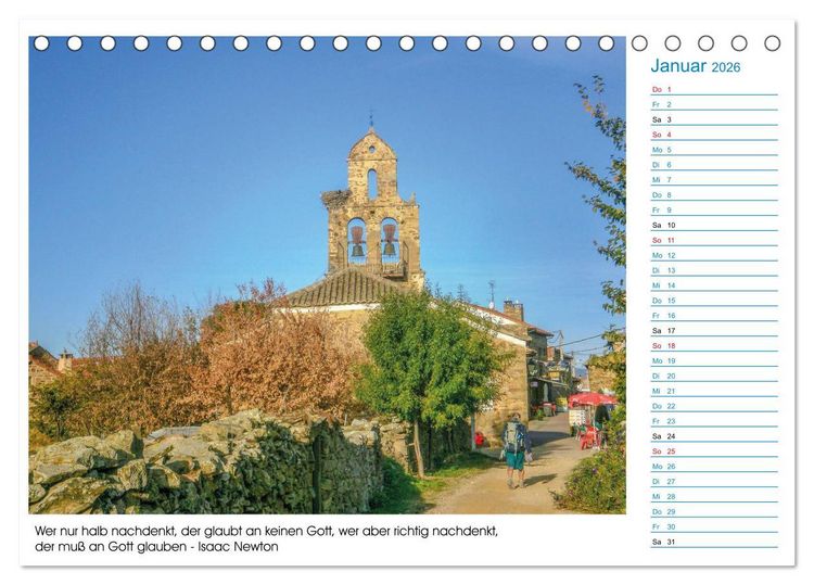Produktbild: Mein Weg nach Santiago de Compostela mit Zitaten (Tischkalender 2026 DIN A5 quer), CALVENDO Monatskalender