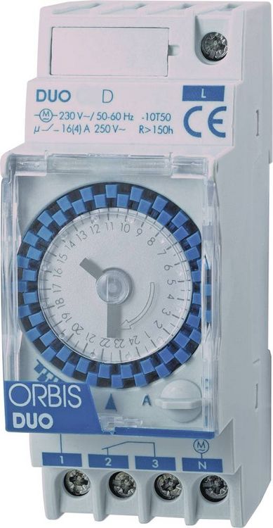 Produktbild: ORBIS Zeitschalttechnik DUO D 230V Hutschienen-Zeitschaltuhr analog 230 V/AC