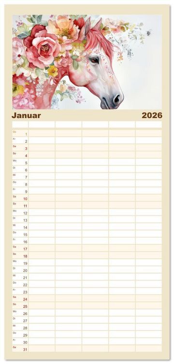 Produktbild: Familienplaner 2026 - Hufspuren im Bl&uuml;tenmeer mit 5 Spalten (Wandkalender, 21 x 45 cm) CALVENDO