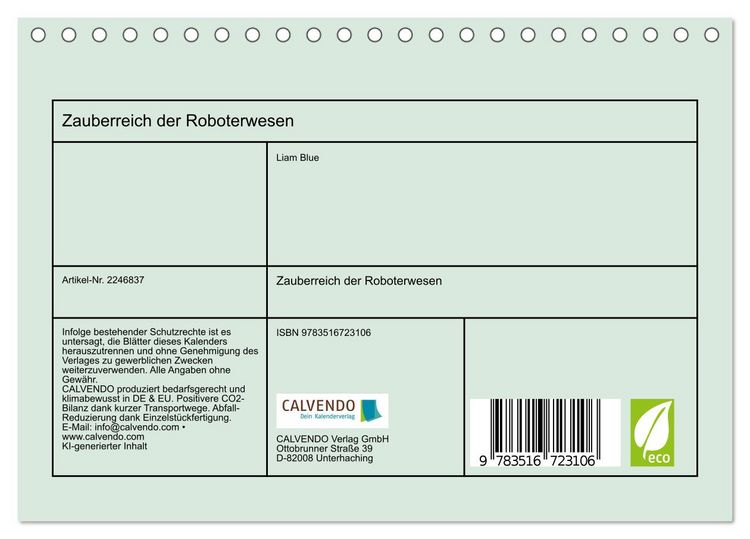 Produktbild: Zauberreich der Roboterwesen (Tischkalender 2026 DIN A5 quer), CALVENDO Monatskalender