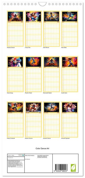 Produktbild: Familienplaner 2026 - Color Dance Art mit 5 Spalten (Wandkalender, 21 x 45 cm) CALVENDO