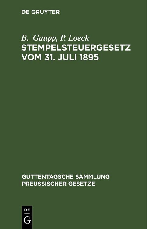 Produktbild: Stempelsteuergesetz vom 31. Juli 1895