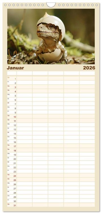 Produktbild: Familienplaner 2026 - Dino-Babys mit 5 Spalten (Wandkalender, 21 x 45 cm) CALVENDO