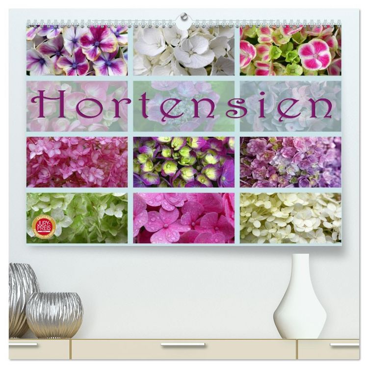 Produktbild: Hortensien / Geburtstagskalender (hochwertiger Premium Wandkalender 2026 DIN A2 quer), Kunstdruck in Hochglanz