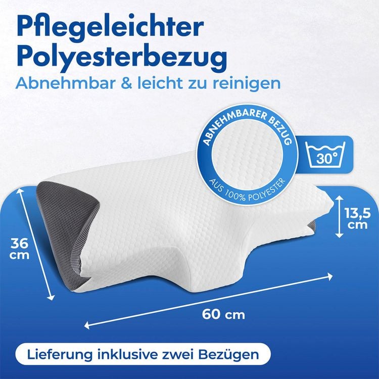 Produktbild: Seitenschl&auml;fer-Nackenst&uuml;tzkissen Mod. Visco, Seitenschl&auml;fer Kopfkissen mit Arm-Komfortzone