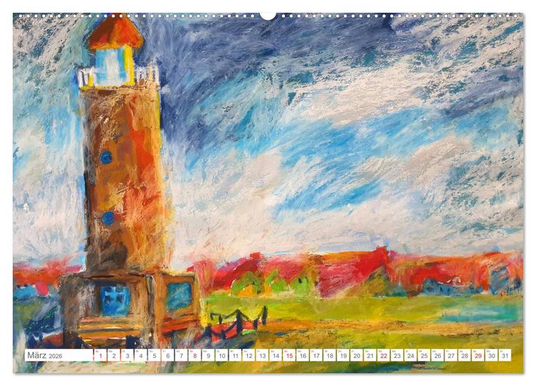 Produktbild: Gemalte Leuchtt&uuml;rme - Mit Pinsel und Farbe entlang der deutschen K&uuml;ste (Wandkalender 2026 DIN A2 quer), CALVENDO Monatskalender