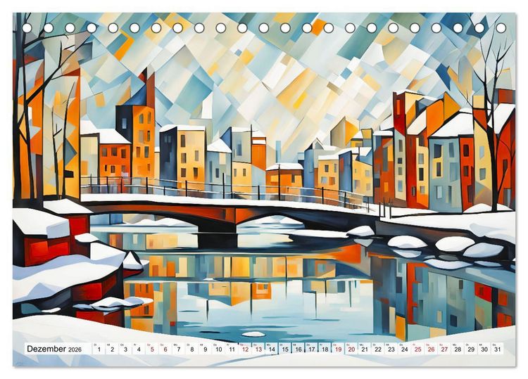 Produktbild: Kubistische Stadtlandschaften - Geometrische Urban Art am Wasser (Tischkalender 2026 DIN A5 quer), CALVENDO Monatskalender