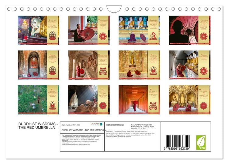Produktbild: BUDDHIST WISDOMS - THE RED UMBRELLA (Wall Calendar 2026 DIN A4 landscape), CALVENDO 12 Month Wall Calendar