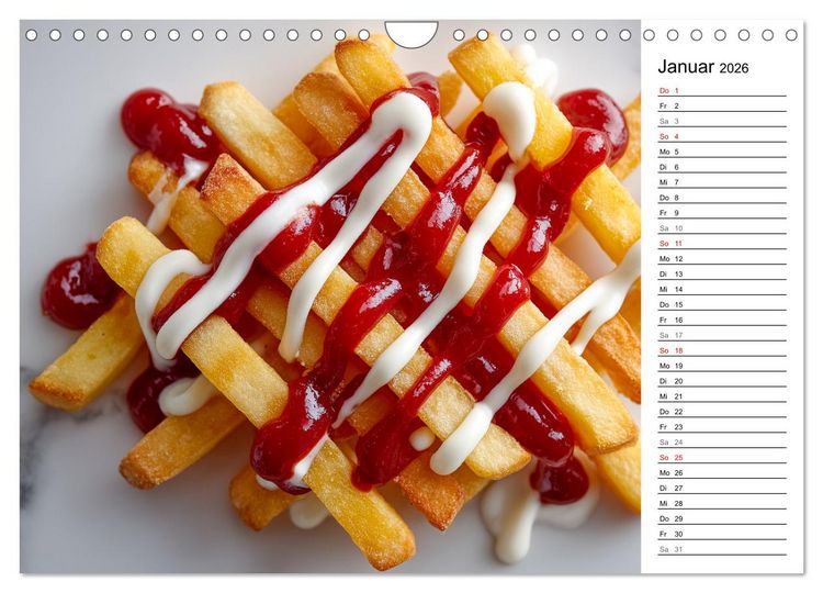 Produktbild: Pommes Rot-Wei&szlig; - Fastfood-Humor mit knusprigen Fritten, Ketchup und Mayo (Wandkalender 2026 DIN A4 quer), CALVENDO Monatskalender