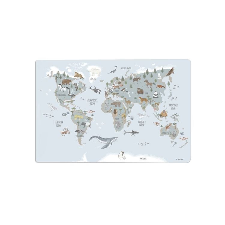 Produktbild: Scriptum Schreibtischunterlage f&uuml;r Kinder Weltkarte bleu - 60 x 40 cm - aus premium Vinyl
