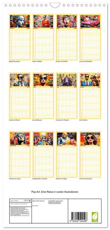 Produktbild: Familienplaner 2026 - Pop-Art. Eine Reise in coolen Illustrationen mit 5 Spalten (Wandkalender, 21 x 45 cm) CALVENDO