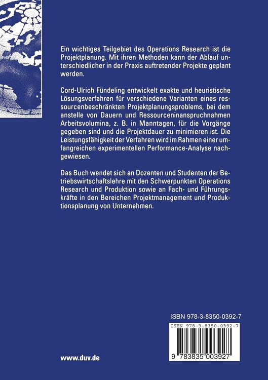 Produktbild: Ressourcenbeschränkte Projektplanung bei vorgegebenen Arbeitsvolumina