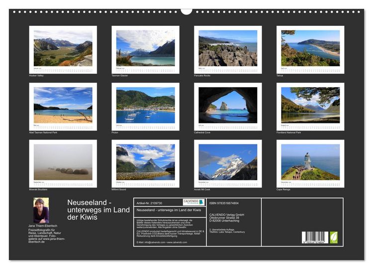 Produktbild: Neuseeland - unterwegs im Land der Kiwis (Wandkalender 2026 DIN A2 quer), CALVENDO Monatskalender