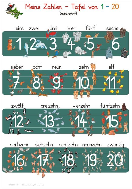 Produktbild: Meine Zahlen-Tafel von 1-20 Druckschrift