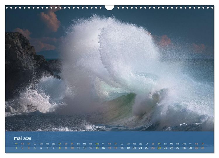 Produktbild: Temp&ecirc;tes c&ocirc;ti&egrave;res - La puissance brute des vagues (Calendrier mural 2026 DIN A3 vertical), CALVENDO calendrier mensuel