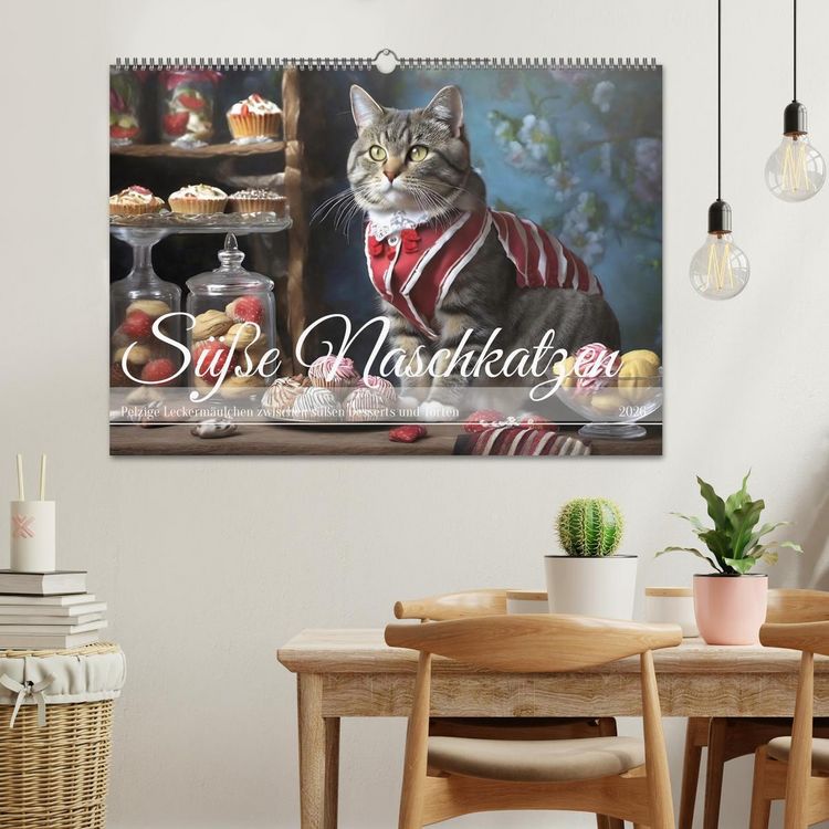Produktbild: S&uuml;&szlig;e Naschkatzen - Pelzige Leckerm&auml;ulchen zwischen s&uuml;&szlig;en Desserts und Torten (Wandkalender 2026 DIN A2 quer), CALVENDO Monatskalender