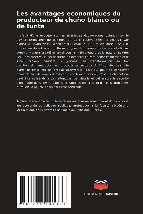 Produktbild: Les avantages &eacute;conomiques du producteur de chu&ntilde;o blanco ou de tunta