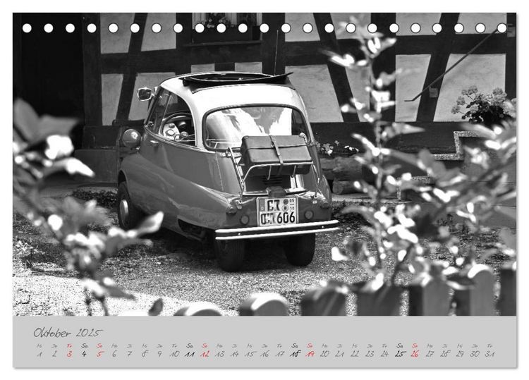 Produktbild: BMW Isetta 300 in schwarzwei&szlig; (Tischkalender 2025 DIN A5 quer), CALVENDO Monatskalender