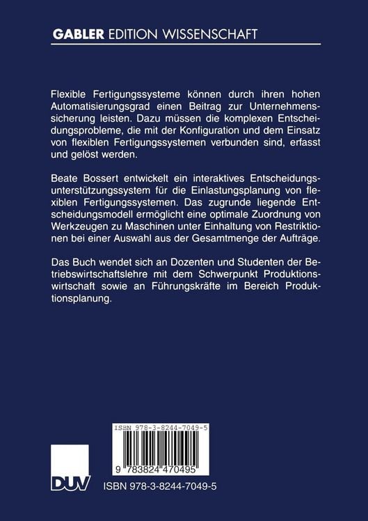 Produktbild: Einlastungsplanung flexibler Fertigungssysteme