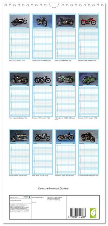 Produktbild: Familienplaner 2026 - Deutsche Motorrad Oldtimer mit 5 Spalten (Wandkalender, 21 x 45 cm) CALVENDO