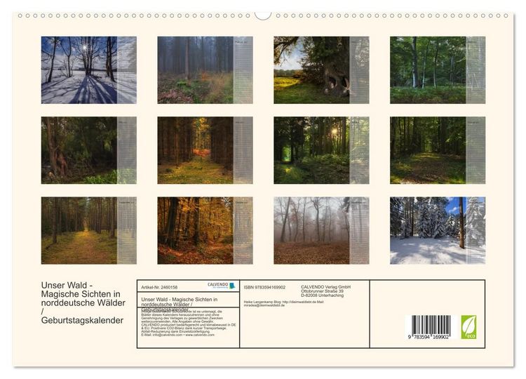 Produktbild: Unser Wald - Magische Sichten in norddeutsche W&auml;lder / Geburtstagskalender (hochwertiger Premium Wandkalender 2027 DIN A2 quer), Kunstdruck in Hochglanz