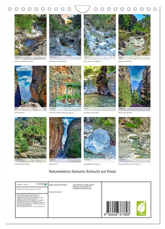 Produktbild: Naturerlebnis Samaria Schlucht auf Kreta (Wandkalender 2026 DIN A4 hoch), CALVENDO Monatskalender
