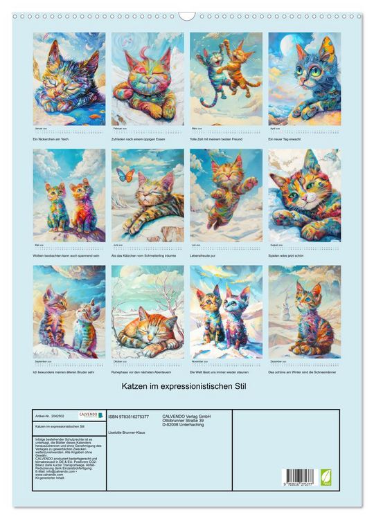 Produktbild: Katzen im expressionistischen Stil (Wandkalender 2026 DIN A2 hoch), CALVENDO Monatskalender