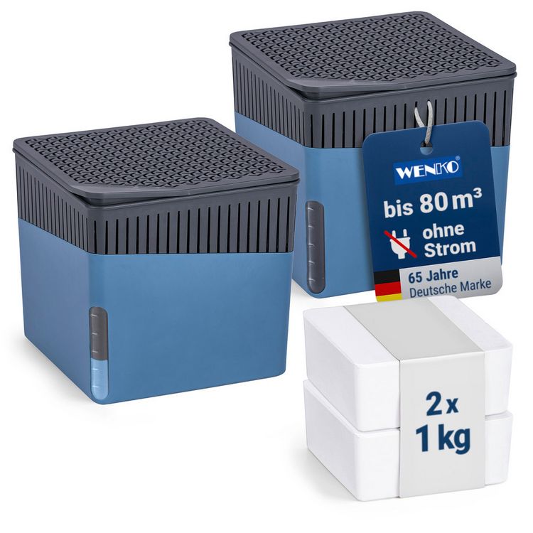 Produktbild: Raumentfeuchter Mod. Cube Blau 1000 g, 2er Set, beugt Schimmel und Ger&uuml;chen vor