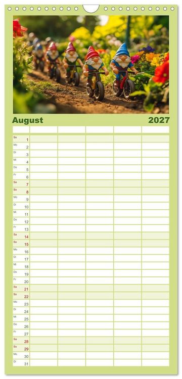 Produktbild: Familienplaner 2027 - Sportliche Gartenzwerge mit 5 Spalten (Wandkalender, 21 x 45 cm) CALVENDO