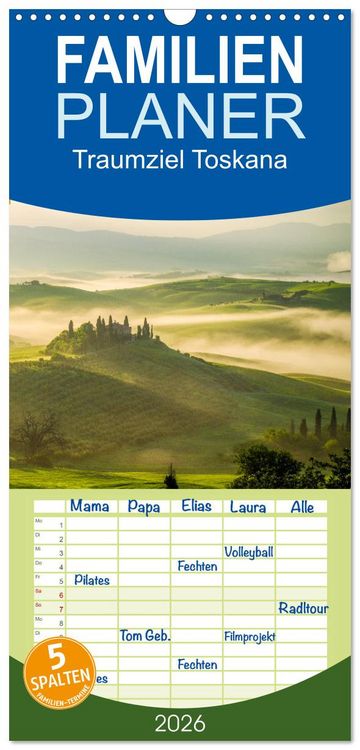 Produktbild: Familienplaner 2026 - Traumziel Toskana mit 5 Spalten (Wandkalender, 21 x 45 cm) CALVENDO
