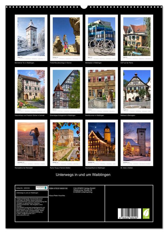 Produktbild: Unterwegs in und um Waiblingen (hochwertiger Premium Wandkalender 2027 DIN A2 hoch), Kunstdruck in Hochglanz