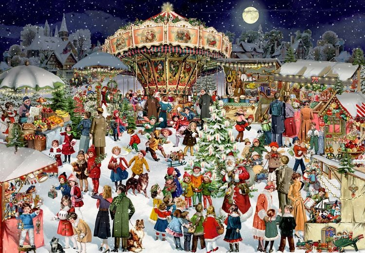 Produktbild: Puzzle-Adventskalender &ndash; Nostalgischer Weihnachtsmarkt