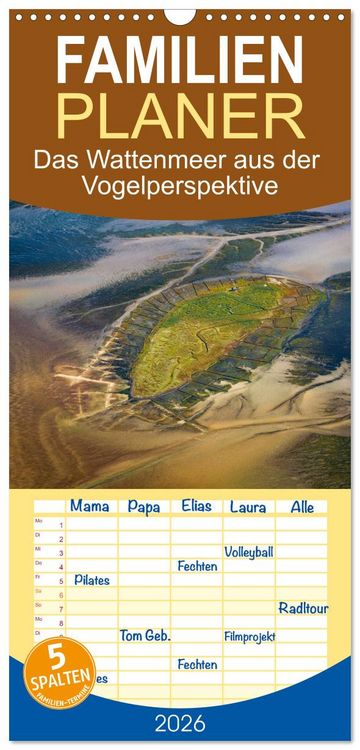Produktbild: Familienplaner 2026 - Das Wattenmeer aus der Vogelperspektive mit 5 Spalten (Wandkalender, 21 x 45 cm) CALVENDO
