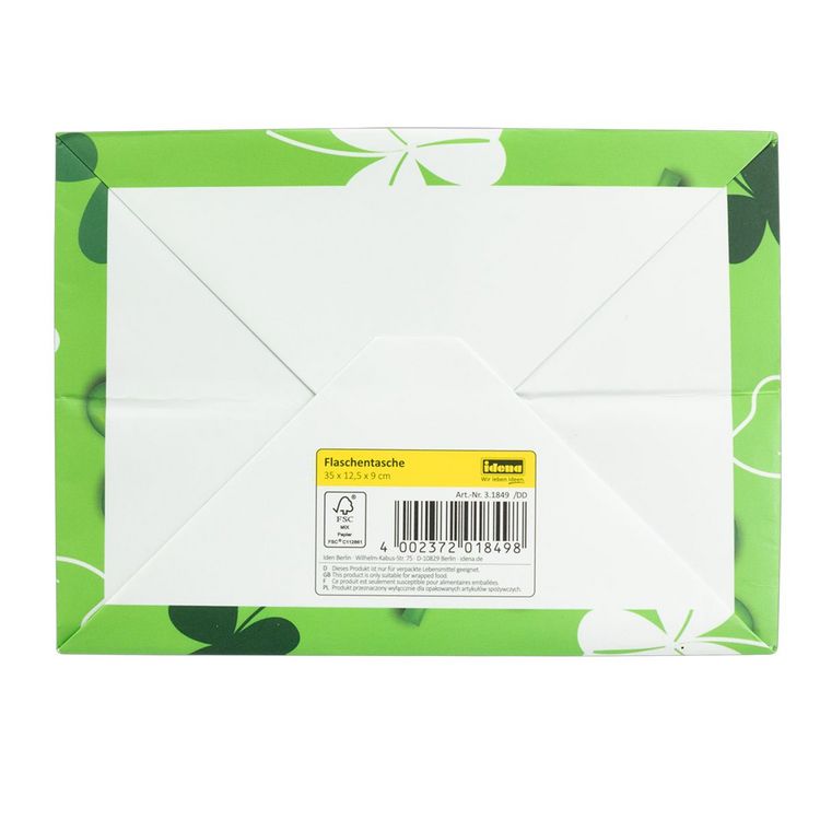 Produktbild: Idena Flaschentasche Gl&uuml;cksklee gr&uuml;n 12x35x9cm 128g/m&sup2;
