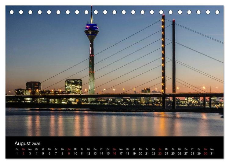 Produktbild: D&uuml;sseldorf - Ansichten am Abend (Tischkalender 2026 DIN A5 quer), CALVENDO Monatskalender
