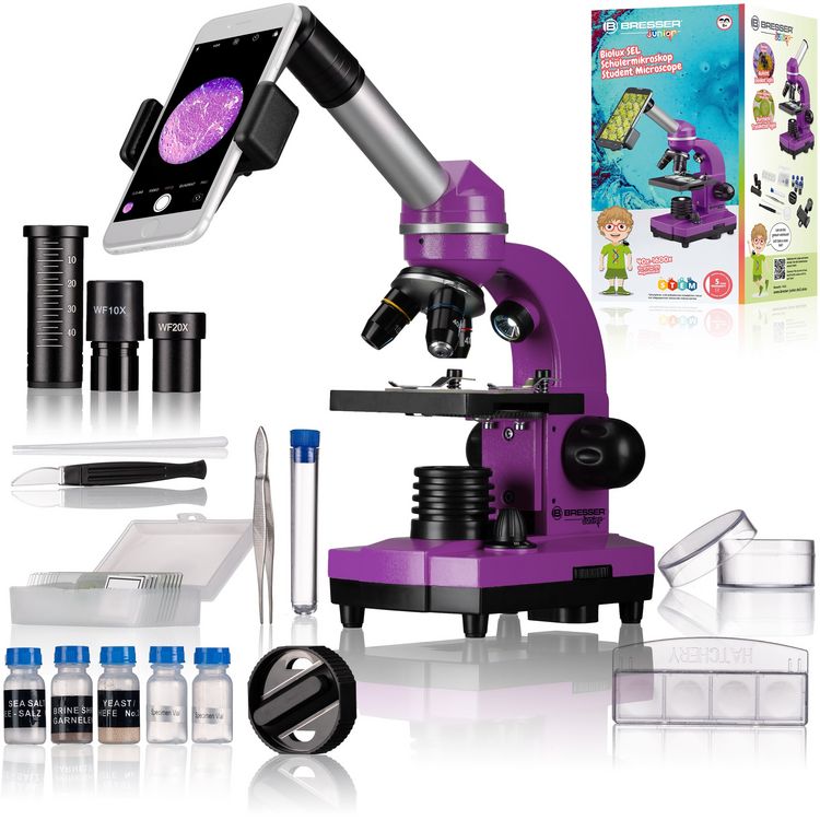 Produktbild: Bresser Junior - Sch&uuml;ler-Mikroskop Biolux SEL (violett), Auf- und Durchlichtmikroskop mit 40x-1.600-facher Vergr&ouml;&szlig;erung