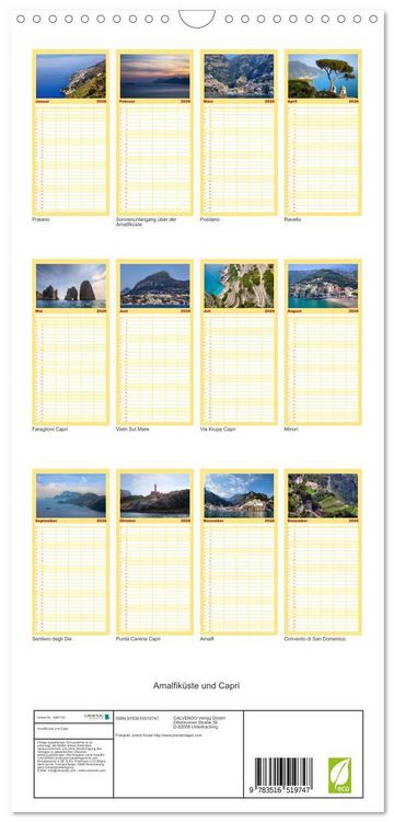 Produktbild: Familienplaner 2026 - Amalfik&uuml;ste und Capri mit 5 Spalten (Wandkalender, 21 x 45 cm) CALVENDO