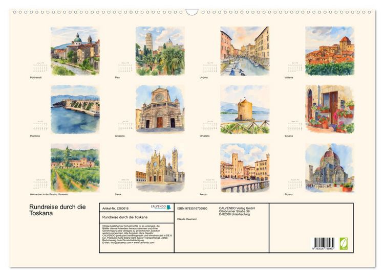 Produktbild: Rundreise durch die Toskana (Wandkalender 2026 DIN A2 quer), CALVENDO Monatskalender