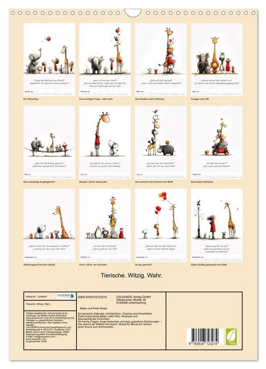 Produktbild: Tierische. Witzig. Wahr. (Wandkalender 2026 DIN A3 hoch), CALVENDO Monatskalender