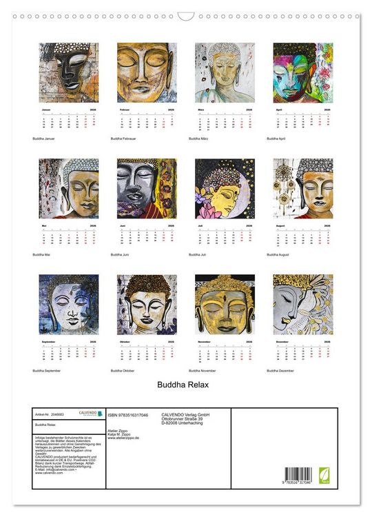 Produktbild: Buddha Relax (Wandkalender 2026 DIN A2 hoch), CALVENDO Monatskalender