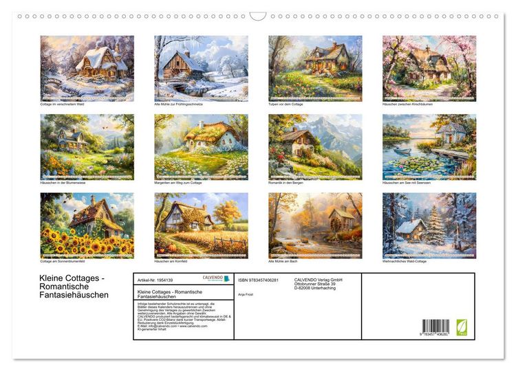 Produktbild: Kleine Cottages - Romantische Fantasieh&auml;uschen (Wandkalender 2026 DIN A2 quer), CALVENDO Monatskalender