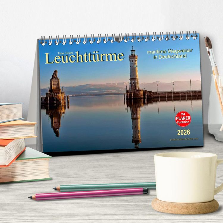 Produktbild: Leuchtt&uuml;rme - maritime Wegweiser in Deutschland (Tischkalender 2026 DIN A5 quer), CALVENDO Monatskalender