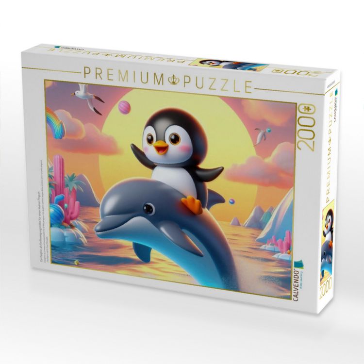 Produktbild: CALVENDO Puzzle Ein Delphin als Fortbewegungsmittel f&uuml;r einen kleinen Pinguin | 2000 Teile Lege-Gr&ouml;&szlig;e 90x67cm Foto-Puzzle f&uuml;r gl&uuml;ckliche Stunden