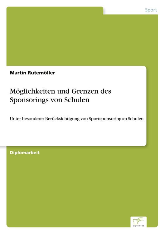 Produktbild: M&ouml;glichkeiten und Grenzen des Sponsorings von Schulen