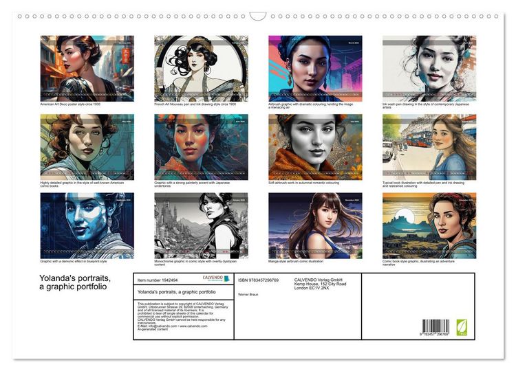 Produktbild: Yolanda's portraits, a graphic portfolio (Wall Calendar 2026 DIN A2 landscape), CALVENDO 12 Month Wall Calendar