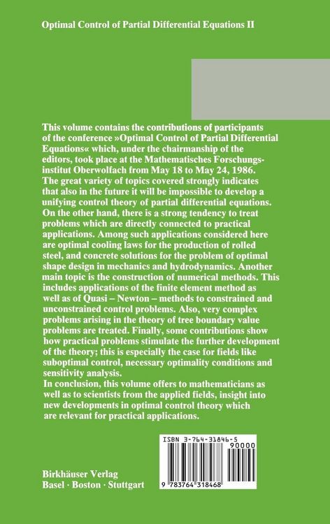 Produktbild: Optimal Control of Partial Differential Equations II: Theory and Applications